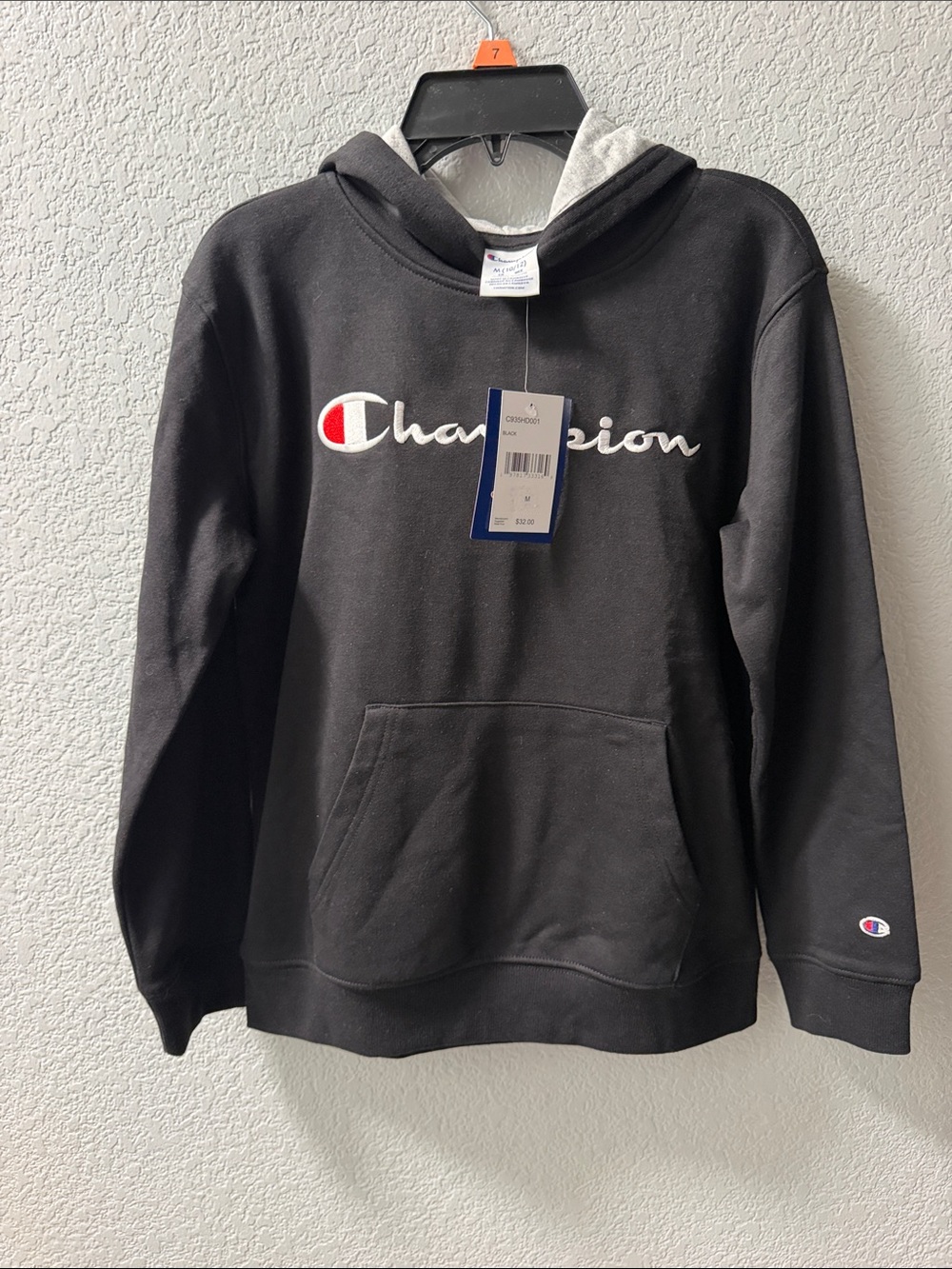 Champion Black Crewneck Hoodie with Script Logo size 10-12 niño